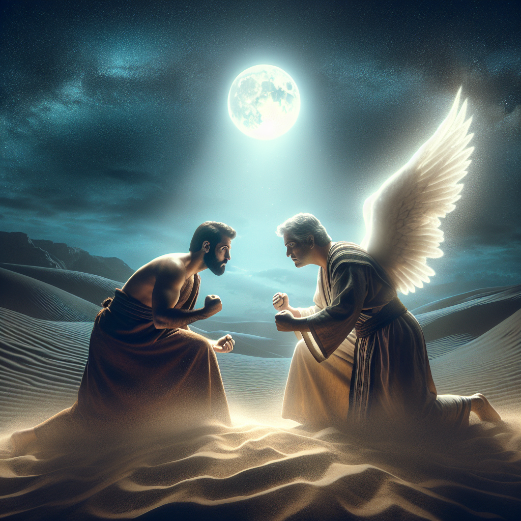 Illustration of História de Jacó em Gênesis: luta com Deus e transformação